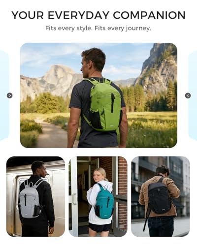 ECOHUB 15L Ultra-Lightweight Packable Backpack, Casual Daypack for Daily Use, Small Hiking & Travel, Foldable Backpack, Water-Resistant Nylon, Reflective Design - color: Green