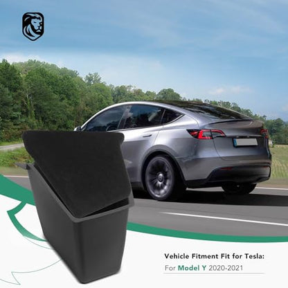 YHTAUTO Trunk Organizer Fit for Tesla Model Y 2020 2021 5-Seater Rear Trunk Storage Bins Side Box with Lids Flocking Waterproof Storage Box, Model Y Accessories 2 Pcs