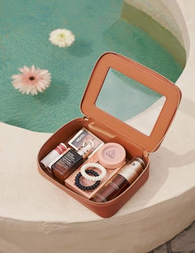 Popvibe Clear Makeup Bag Travel Cosmetic Case Transparent Toiletry Bag with Zipper, Portable Make Up Organizer Traveling Compact Car Bag for Essentials - color: Brown, style: Dual Elegance