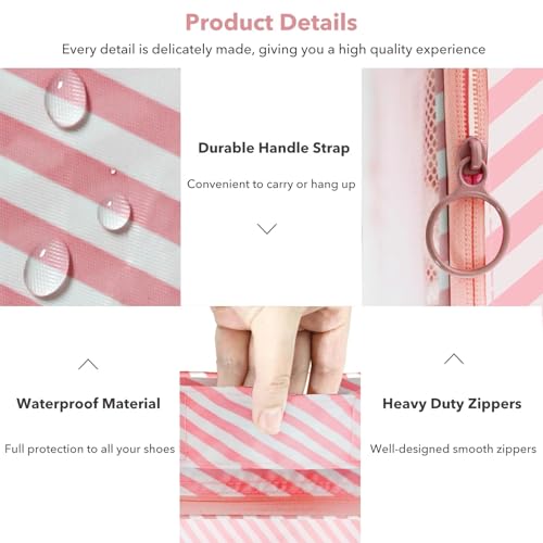 Shoe Bags for Travel,Shoe Bag Holds 3 Pair of Shoes,Shoe Storage Pouch for Travel and Daily Use,Shoe Organizer Travel Essentials for Packing in Suitcase,Waterproof - size: Pink Striped