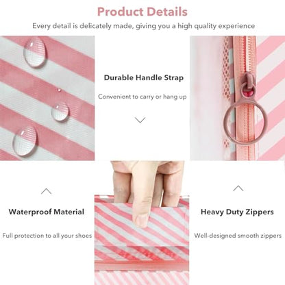 Shoe Bags for Travel,Shoe Bag Holds 3 Pair of Shoes,Shoe Storage Pouch for Travel and Daily Use,Shoe Organizer Travel Essentials for Packing in Suitcase,Waterproof - size: Pink Striped