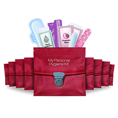 Menstrual Kit All-in-One 10 Pack | Convenience on the Go | Period Kit Pack for Travelling, Tweens & Teenagers or just When You’re Out | Individually Wrapped Feminine Hygiene Product (Red Purse) - color: Red Purse