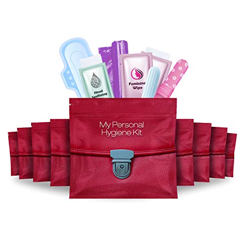 Menstrual Kit All-in-One 10 Pack | Convenience on the Go | Period Kit Pack for Travelling, Tweens & Teenagers or just When You’re Out | Individually Wrapped Feminine Hygiene Product (Red Purse) - color: Red Purse