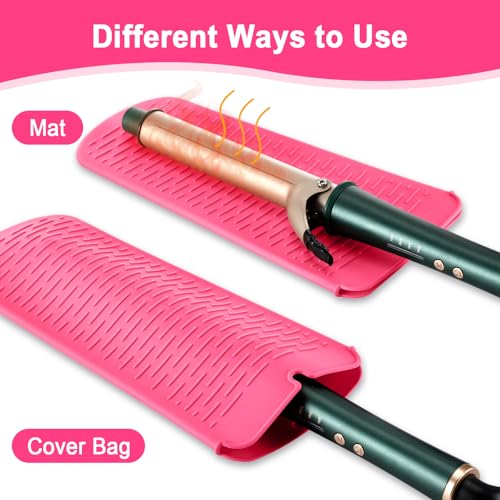 Shappy 2 Pcs Heat Resistant Hair Tools Bag Curling Iron Travel Case Cover Neoprene Flat Iron Holder Travel Case and Silicone Mat Pouch for Hot Hair Tools Storage Organizer(Leopard Style) - style: Leopard Style