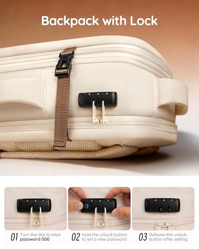 Taygeer 35L Travel Backpack Carry On with Lock, TSA Flight Approved Carry on Backpack, Expandable Weekend Trip Backpacks Fits 15.6 Inch Laptop for Women, Beige & Brown