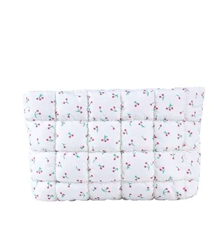Puffy Quilted Makeup Bag, Cosmetic Bag, Travel Toiletry Organizer Pouch, Clutch for Women (Cherry) - color: Cherry