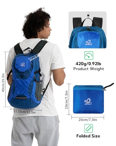 WATERFLY Lightweight Packable Hiking Backpack: 30L Foldable Travel Daypack Ultralight Camping Day Pack for Woman Man - color: Deep Blue