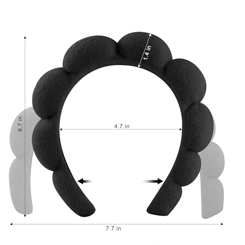 Real Perfection Spa Headband for Washing Face, Skincare Headband Wristband Set for Facial Mask Skin Care, Makeup Remover Towel Cloth Small Spray Bottle with Travel Makeup Bag Gifts for Women - Black - color: Black