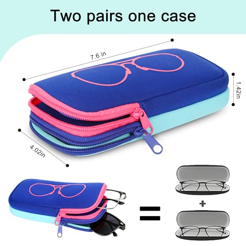 KKP Double Eyeglass Case | Sunglasses Cases with 2 Compartments - color: Blue/Aqua