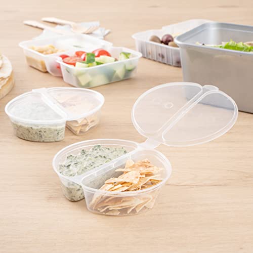 Restaurantware Futura 4 Ounce Snack Containers 100 Microwavable Sauce Containers - 2 Compartments Hinged Lid Clear Plastic Portion Cups For Condiments Or Dips - size: 6 oz