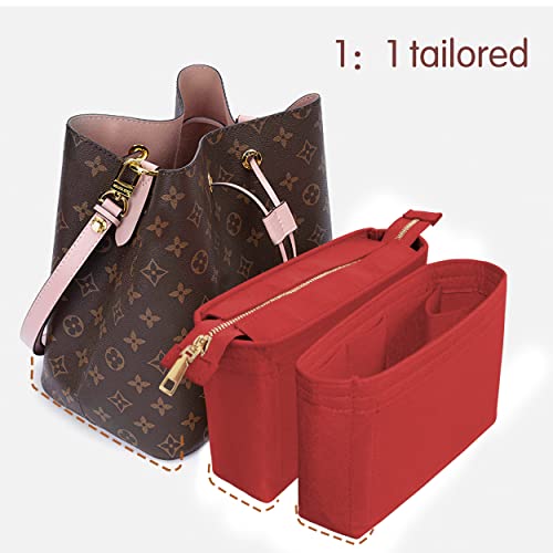 Felt Tote Bag organizer with Zipper Small Purse Organizer Insert With 2 Packs fits NeoNoe Series,Red - color: Red