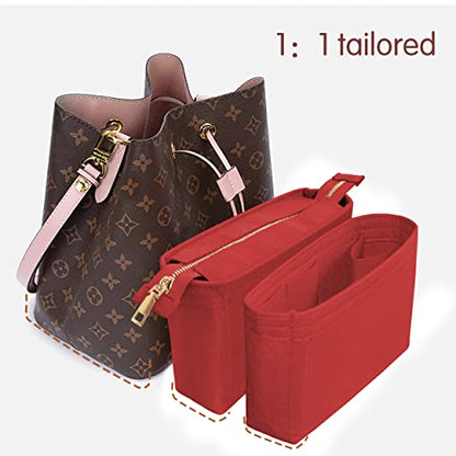 Felt Tote Bag organizer with Zipper Small Purse Organizer Insert With 2 Packs fits NeoNoe Series,Red - color: Red