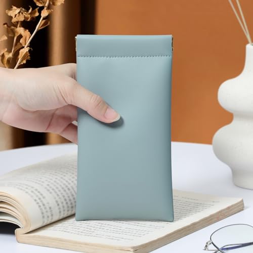 Squeeze Top Sunglass Case, New Organosilicon Soft PU Leather Eyeglass Glass Case Travel Large Sunglasses Pouch - color: Blue