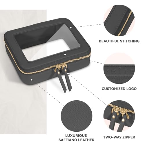 Prite Clear Makeup Bag Cosmetic Organizer Case Waterproof Travel Toiletry Bag Skincare Pouch with Golden Zipper(Black) - color: Black, size: Standard - Single Layer