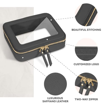 Prite Clear Makeup Bag Cosmetic Organizer Case Waterproof Travel Toiletry Bag Skincare Pouch with Golden Zipper(Black) - color: Black, size: Standard - Single Layer