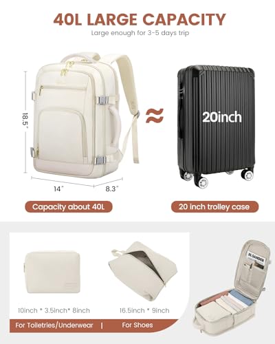 LOVEVOOK Travel Backpack For Women, 40L Carry On Backpack Flight Approved, TSA Personal Item Backpack Fits 17 Inch Laptop, Business Weekender Overnight Waterproof Daypack With 2 Packing Cubes, Beige - color: Beige, size: 40l-17.3 Inch-3pcs