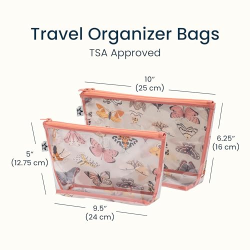 Tiny Twinkle Diaper Bag Organizing Pouches | 2 Pack Mess-Proof Travel Organizer Bags with Structured Bottom & Clear Front | TSA Approved Toiletry Bag Set for Baby and Mom Essentials (Flutter) - color: Flutter