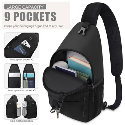 Pritent Crossbody Bags for Women Men Trendy Sling Bag Backpack Casual Chest Bag with Convertible Shoulder Strap - color: Black, size: Medium