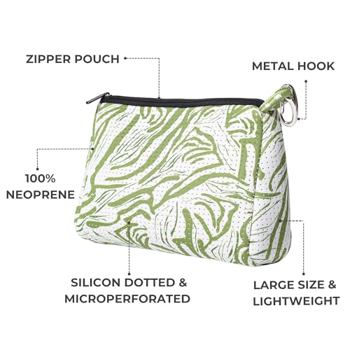 POPUPS Large Makeup Bag with Zipper - Waterproof Neoprene Cosmetic Bag 7.7 x 10.75 x 5 inches - color: Print Serengeti Green