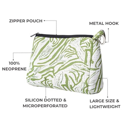 POPUPS Large Makeup Bag with Zipper - Waterproof Neoprene Cosmetic Bag 7.7 x 10.75 x 5 inches - color: Print Serengeti Green