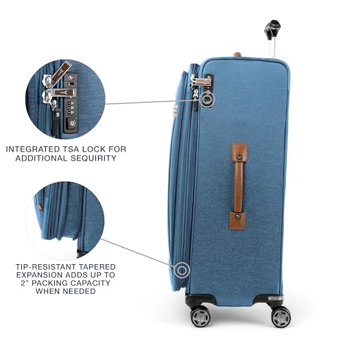 Travelpro Platinum Elite Softside Expandable Checked Luggage, 8 Wheel Spinner Large Suitcase, TSA Lock, Men and Women, Coastal Blue, Checked Large 29-Inch - color: Coastal Blue, size: Checked-Large 29-Inch