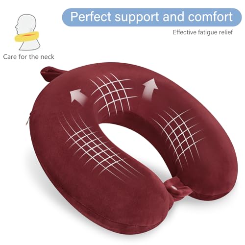 Travel Neck Pillow Memory Foam U Shape Neck Pillow for Travel Pillow Comfortable Head Neck Support Airplane Pillow for Traveling Car Home Office Travel Neck Flight Pillow - color: Dark Red