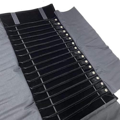 Portable Jewelry Roll Untangled Secure Necklace Travel Storage Bag Displays Holder 16 Chain (black PU and velvet) - color: black PU and velvet