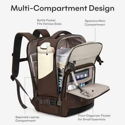 mibasies 30L Travel Backpack for Women & Men: Flight Approved Carry On Backpack, TSA Personal Item Bag with Water Bottle Pocket, Weekender Essentials Backpacks fits 15.6" Laptop - Black Coffee - color: Black Coffee, size: Large