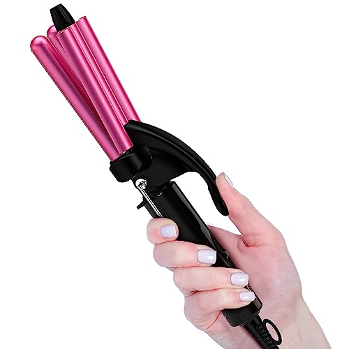 FARERY Mini Waver Curling Iron, 1/2 Inch, Hair Crimper for Women Beach Waves, Keratin & Argan Oil Infused, Dual Voltage, Pouch Bag | Travel size 10", 0.5lb w/ pouch. 392°F ideal for most hair. Keratin, argan oil & tourmaline infused 3 barrels for shiny wa