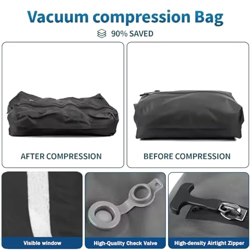 2 Pack Travel Vacuum Bags for Luggage, 17L Travel Compression Bags with Flat Bottom & Window, Space Saver for Luggage, Suitcase & Backpack Organization, Vacuum for