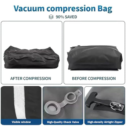 2 Pack Travel Vacuum Bags for Luggage, 17L Travel Compression Bags with Flat Bottom & Window, Space Saver for Luggage, Suitcase & Backpack Organization, Vacuum for
