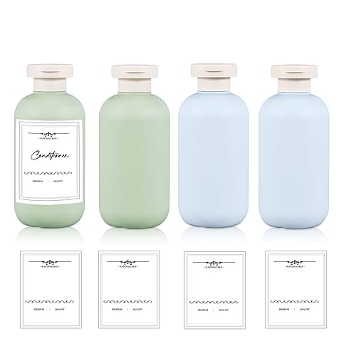6.8 oz Plastic Travel Shampoo Bottles, Refillable Flip Cap Squeeze Bottles for Toiletries, Large Leakage-proof Travel Shampoo and Conditioner Container (Blue and Green) - color: Green+Blue, size: 200ml/6.8oz