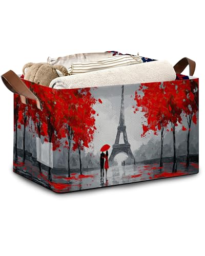 Eiffel Tower Storage Basket,Paris Couple Collapsible Storage Bin Cubes for Living Room Bedroom Blankets Home Storage 17x11.5x10Inch - color: Eiffel Tower Paris Couple