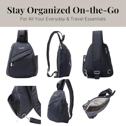 Baggallini Medium Sling Backpack - 9"x11" Lightweight Sling Bag with Convertible Adjustable Shoulder Strap - color: French Navy