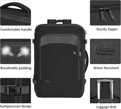 Vancropak Backpack for Men, Extra Large 50L Travel Backpack, Carry on Airplane Approved Luggage Bag with 3 Packing Cubes for Suitcases, Overnight Weekender Business Hiking Daypack Bag, Black