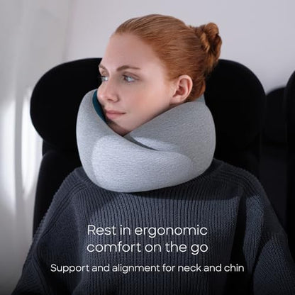 Ostrichpillow Go Neck Pillow, Travel Pillows for Airplanes, Premium Memory Foam Travel Pillow, 360º Ergonomic Design, Asymmetrical Sides, Travel Bag Included, Washable Modal Cover - color: Midnight Gray