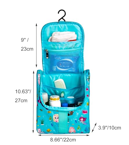 Remobia Hicol Cute Cartoon Hanging Kids Toiletry Bag Children Travel Cosmetic Makeup Organizer Wash Bag Shower bag Over Night Bag Camping Shaving Kit Bag for Boys & Girls (Mermaid) - color: Mermaid