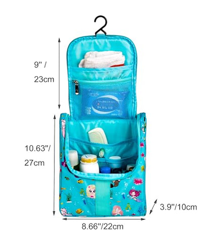 Remobia Hicol Cute Cartoon Hanging Kids Toiletry Bag Children Travel Cosmetic Makeup Organizer Wash Bag Shower bag Over Night Bag Camping Shaving Kit Bag for Boys & Girls (Mermaid) - color: Mermaid