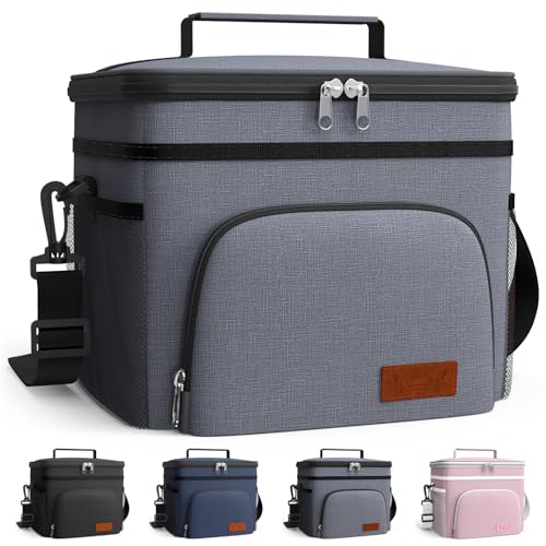 HOTOR Insulated Lunch Box for Men & Women - Leak-Proof Cooler Lunch Bag with 4 Pockets, Adjustable Strap, Ideal for Work, Picnic, Travel - Medium, Light Grey,10.2"×6.9"×8.5" - color: Light Grey, size: 9l - 1 Tier