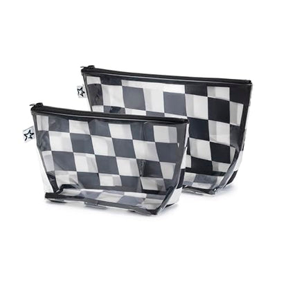Tiny Twinkle Diaper Bag Organizing Pouches | 2 Pack Mess-Proof Travel Organizer Bags with Structured Bottom & Clear Front | TSA Approved Toiletry Bag Set for Baby and Mom Essentials (Black Checkers) - color: Black Checkers