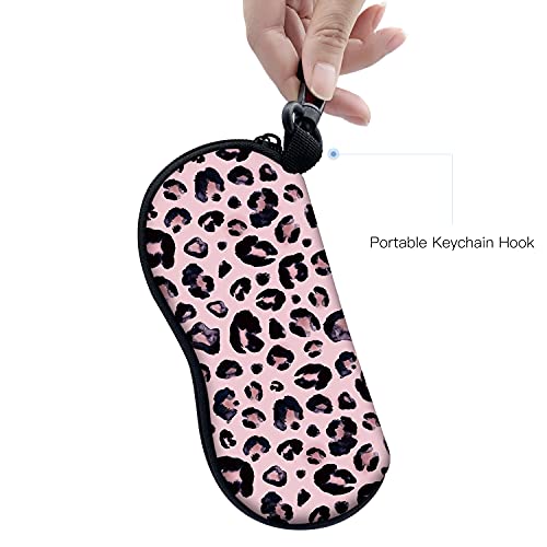 Sunglasses Soft Case with Carabiner Ultra Light Neoprene Zipper Glasses Case - color: Leopard