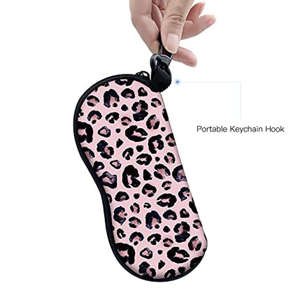 Sunglasses Soft Case with Carabiner Ultra Light Neoprene Zipper Glasses Case - color: Leopard