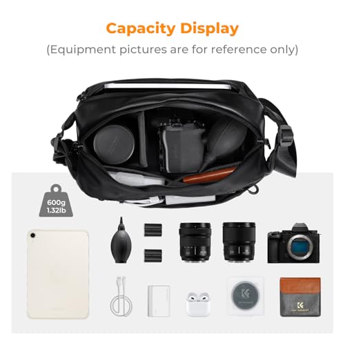 K&F CONCEPT Camera Sling Bag Crossbody Bag Waterproof Camera Shoulder Backpack DSLR/SLR/Mirrorless Camera Case - color: 09 Black Medium