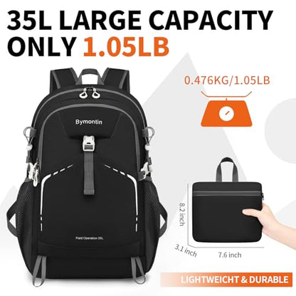 35L Lightweight Packable Backpack – Durable Foldable Daypack for Travel, Hiking, and Gym (Black) - color: 35l-black