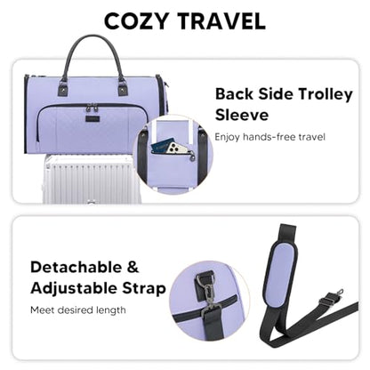 Vessgra Garment Bag for Airplane Travel, Carry On Garment Duffle Bags for Women, 2 in 1 Travel Suit Bag with Shoes Compartment Carry on Bag Hanging Garment Bag Travel with Shoulder Strap,Purple - color: Purple