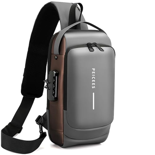 Peicees Mens Crossbody Bag Man Bags Mens Purse Anti-theft Leather Sling Bag Shoulder Bag Chest Bag for Daily Use, Grey Gold - color: Grey Gold