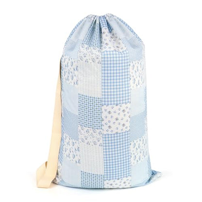Laundry Bag, Dirty Backpack Laundry Bag For College Travel Laundromat Apartment, With Handles 29" X 18" (Blue Floral Plaid) - color: Blue Floral Plaid
