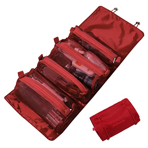 LumiSyne 4 In 1 Detachable Toiletry Bag Hanging Roll-Up Makeup Bag Large Capacity Travel Wash Bag Mesh Cosmetic Bag Portable Foldable Toiletry Bag Waterproof Cosmetic Organizer Bag For Travel Daily - color: Red