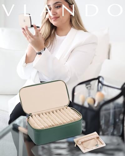VLANDO Jewelry Travel Case,Travel Jewelry Organizer with Clear Velvet Jewelry Bags 12Pcs Zipper Pouch for Women Girl Gift-Green - color: D.12PCS Green