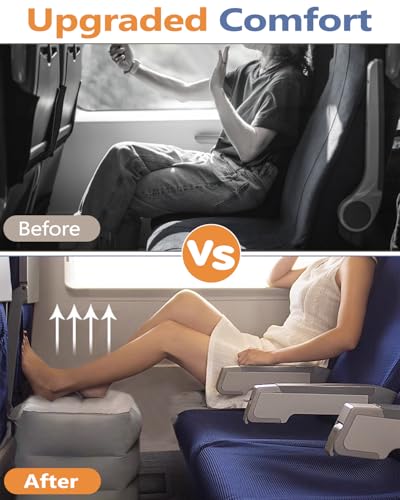 YSJILIDE Inflatable Travel Foot Rest Pillow, Travel foorest Pillow for Kids/Adults, Adjustable 3 Layers Height Leg Rest Pillow, Great for Living Room, Train, car (2 Pack)